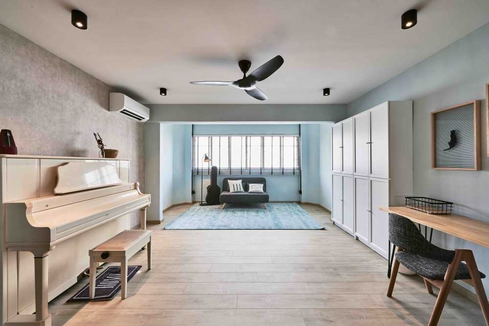 Industrial Study with Desk Chairs and Storage Cabinets