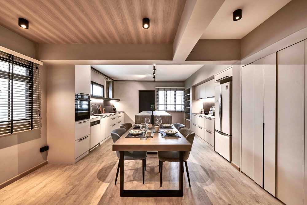 Industrial Kitchen with Kitchen Island and Open Kitchen
