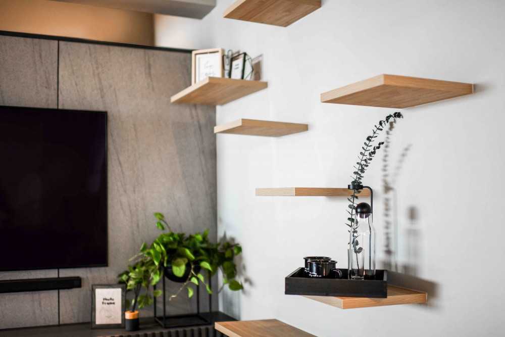 Industrial Living Room with Feature Wall and Cove Lighting