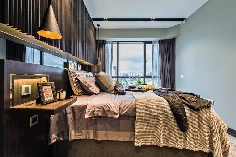 Modern Bedroom with Cove Lighting and Built-in Bed