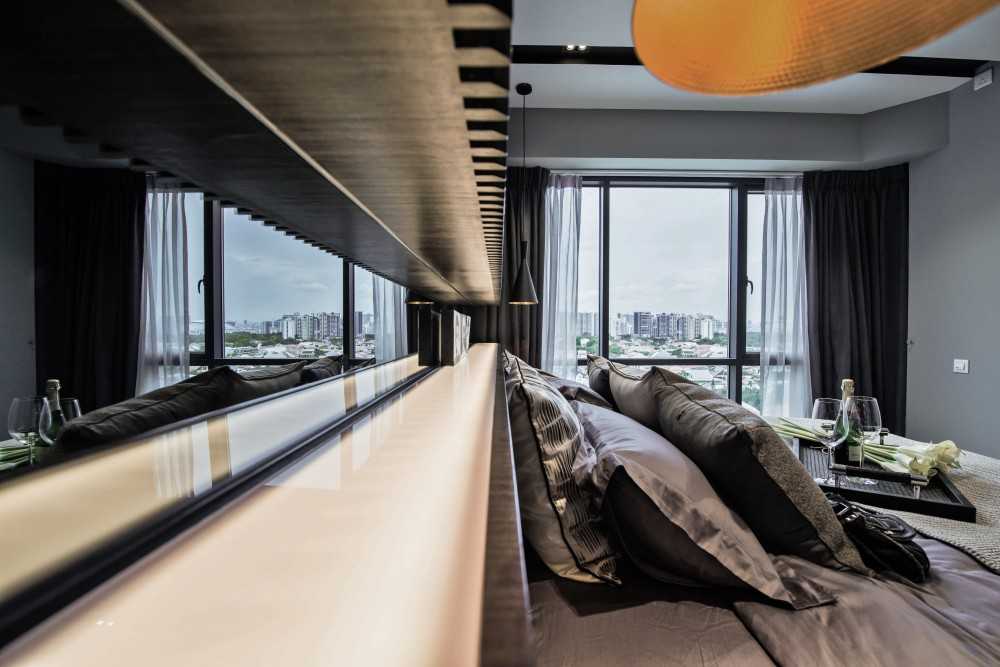 Modern Bedroom with Cove Lighting and Built-in Bed