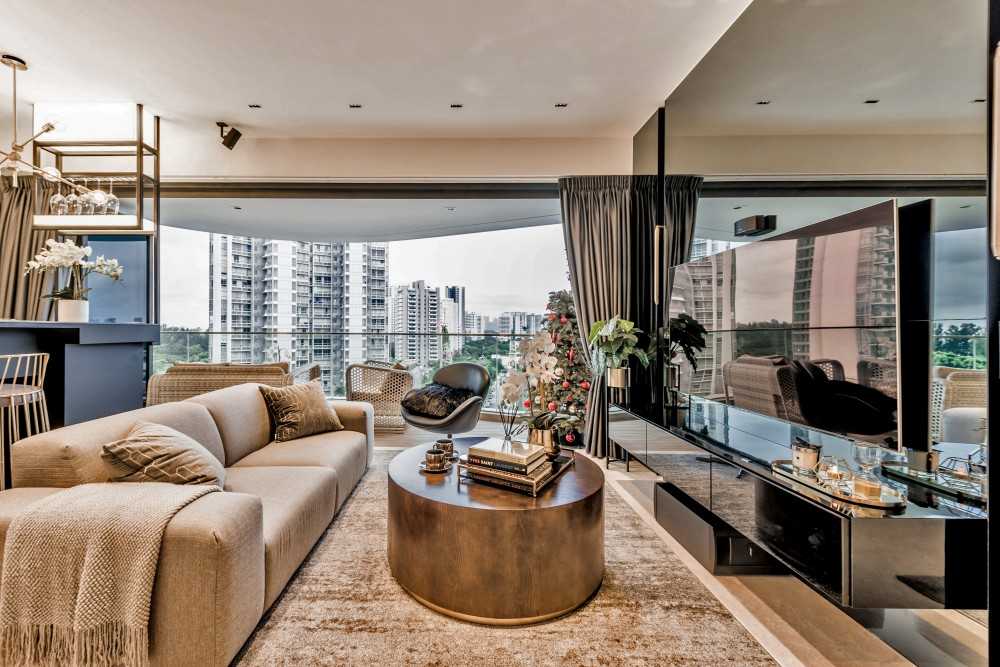 Modern Living Room with TV Console and Mirror