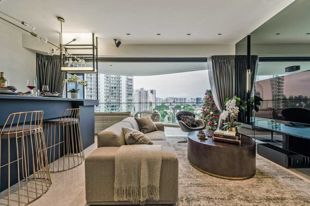 Modern Living Room with TV Console and Mirror