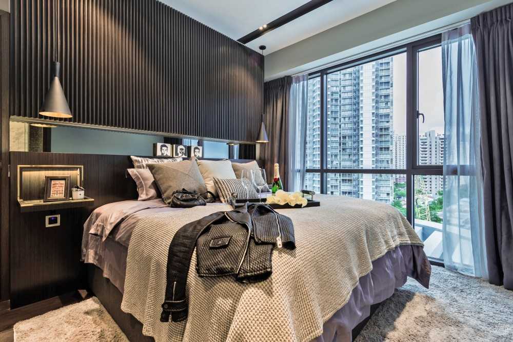 Modern Bedroom with Cove Lighting and Built-in Bed