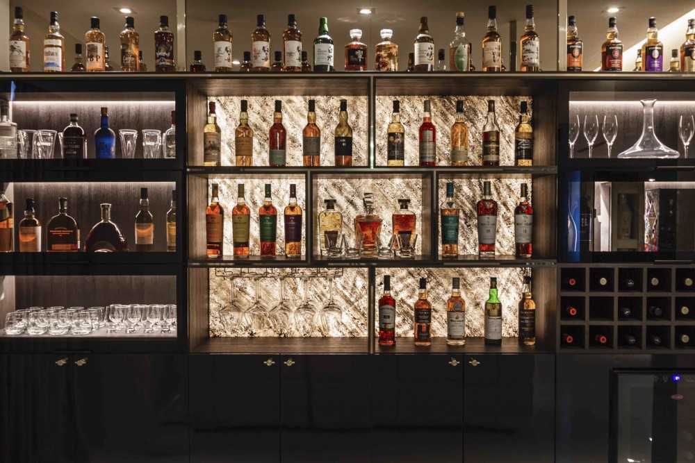 Modern Pub with Bar Counter and Seating Bench