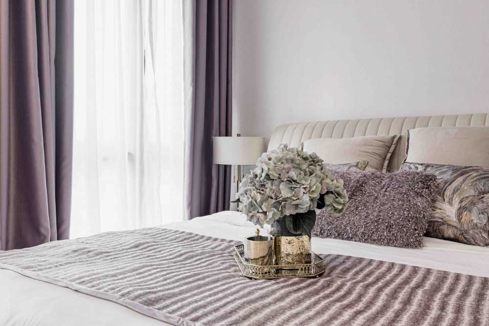 Transitional Bedroom with Ceiling Light and Bedside Table