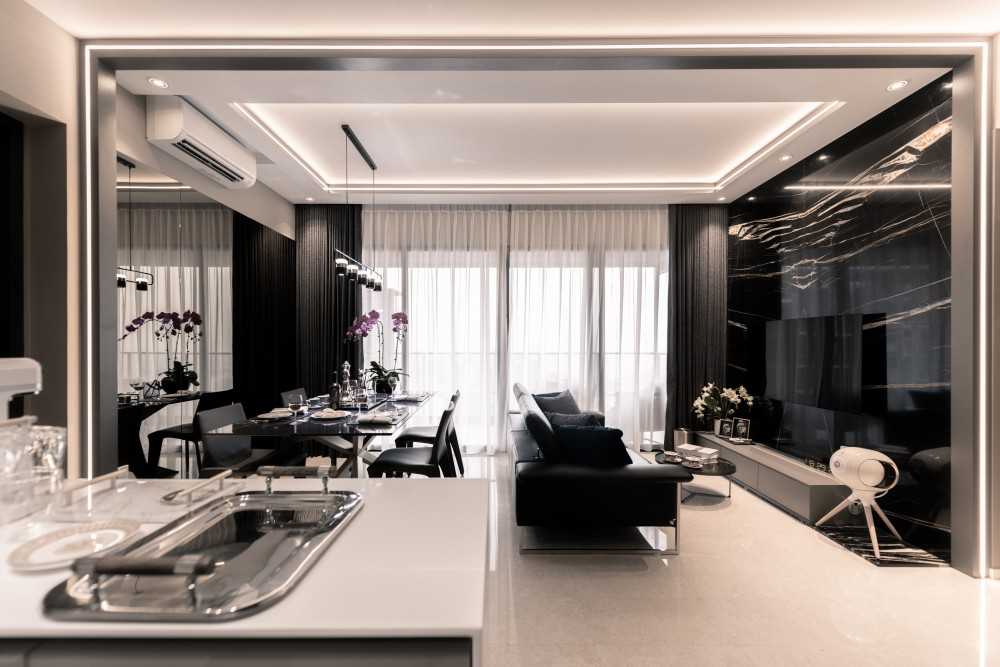 Contemporary Living Room with TV Console and Feature Wall