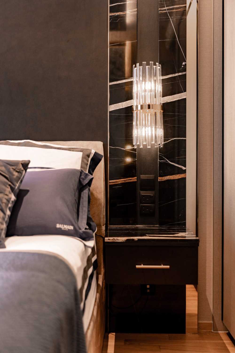 Contemporary Bedroom with Built-in Bed and Bedside Table