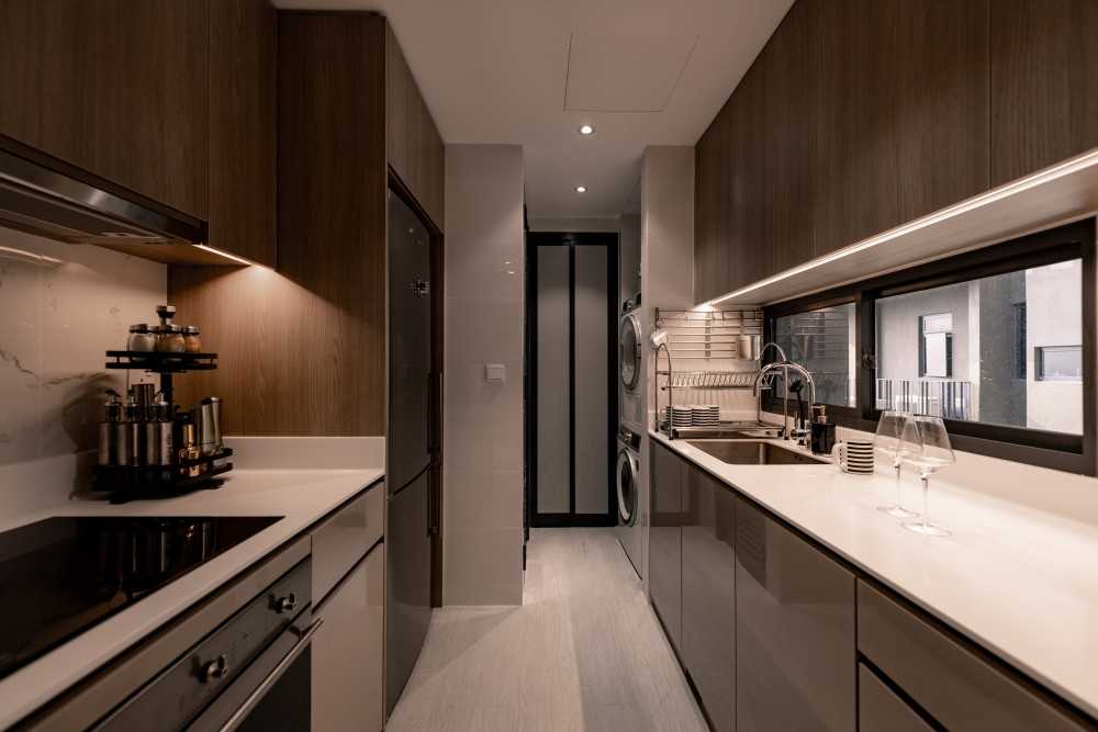 Contemporary Kitchen with Kitchen Window and Cove Lighting