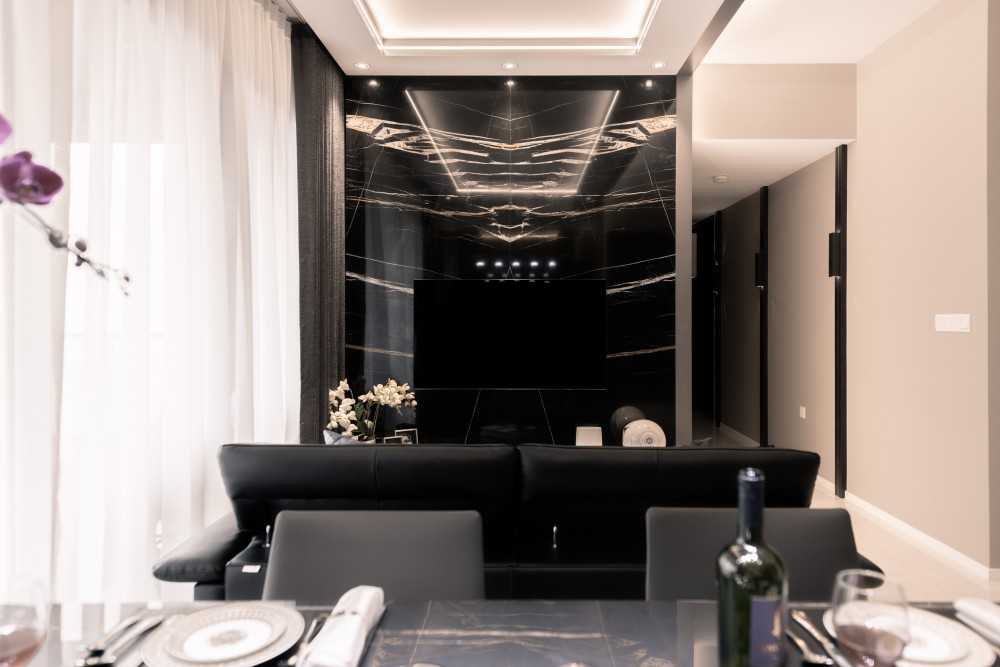 Contemporary Living Room with TV Console and Feature Wall