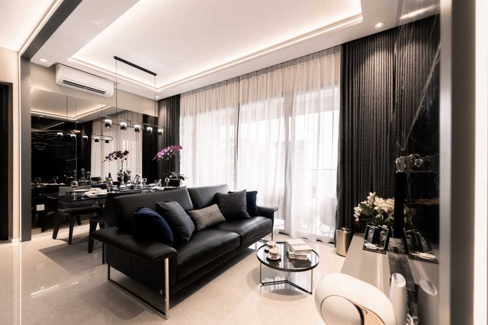 Contemporary Living Room with TV Console and Feature Wall