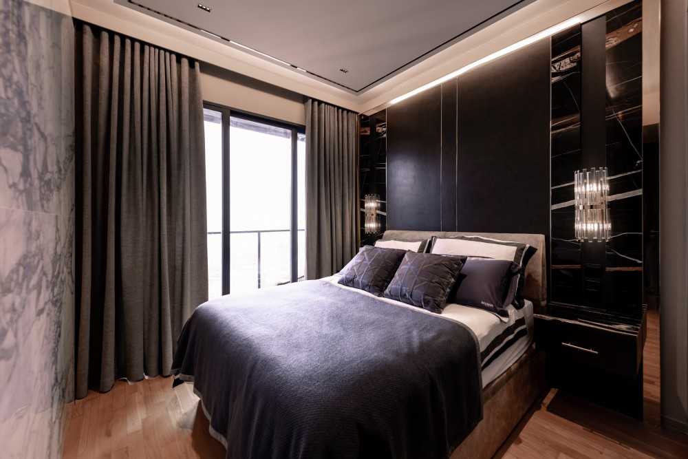 Contemporary Bedroom with Cove Lighting and Built-in Bed