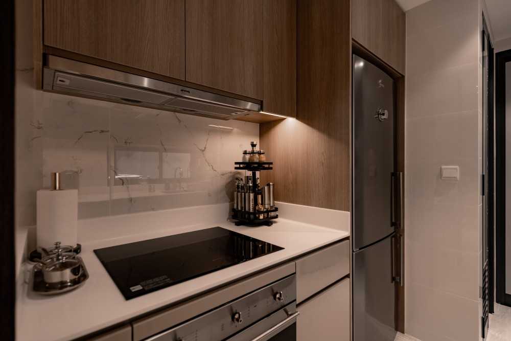 Contemporary Kitchen with Kitchen Window and Cupboard