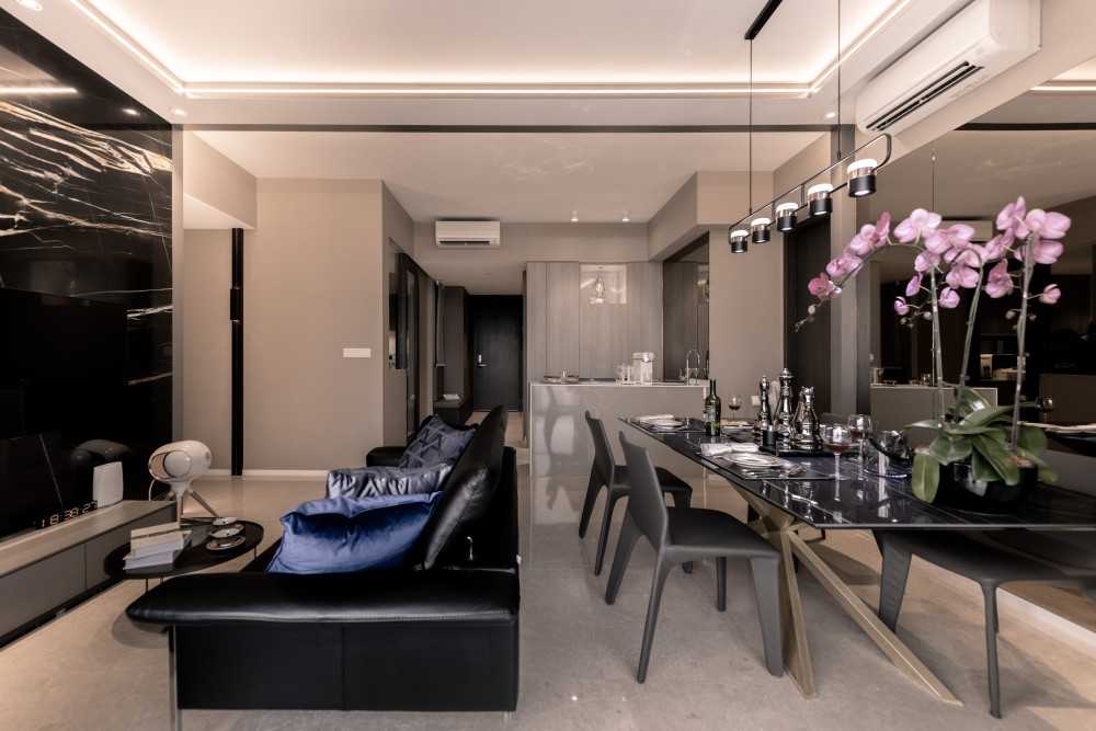 Contemporary Living Room with TV Console and Feature Wall