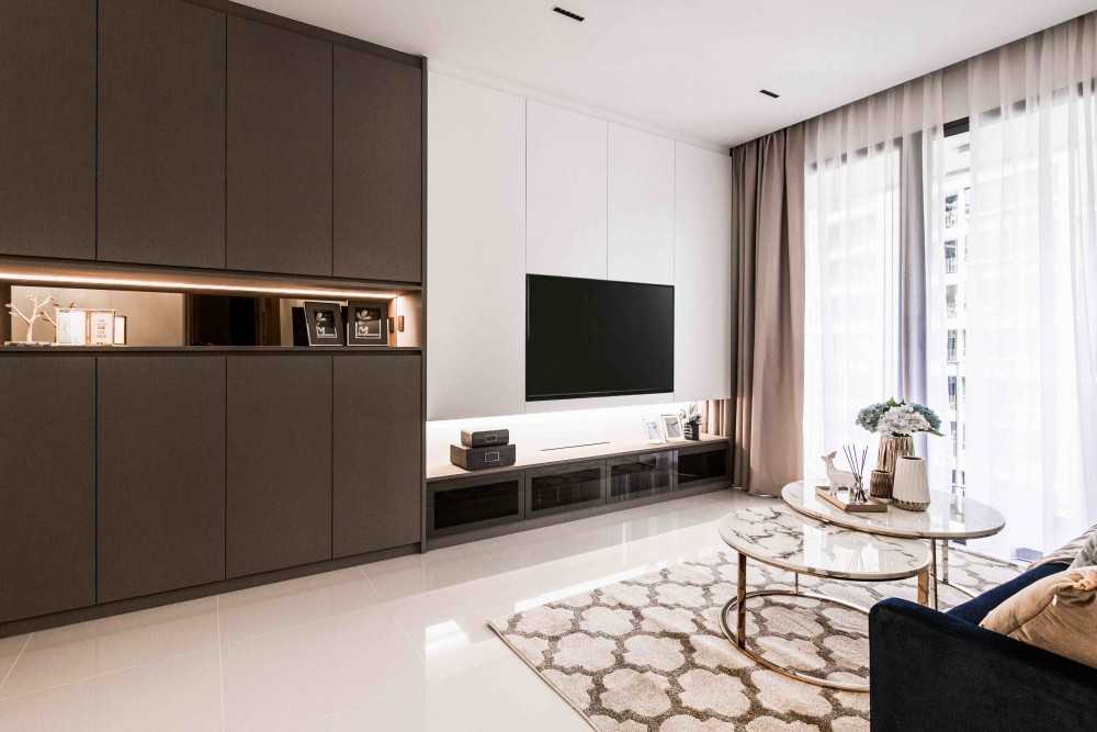 Modern Living Room with TV Console and Cove Lighting