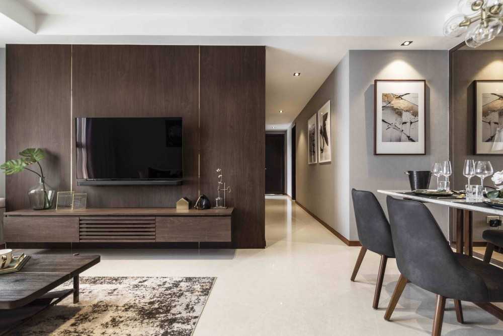 Contemporary Living Room with TV Console and Feature Wall