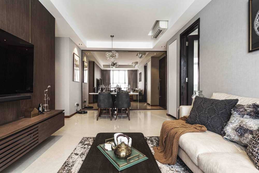 Contemporary Living Room with TV Console and Feature Wall