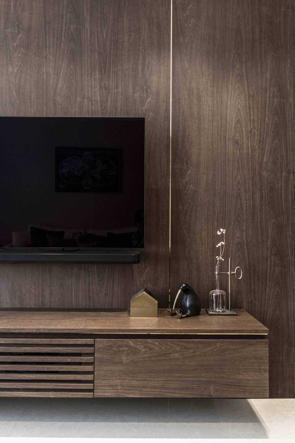 Contemporary Living Room with TV Console and Feature Wall