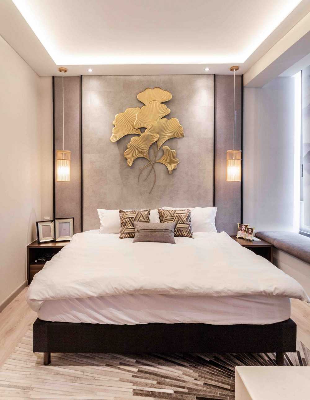 Asian Bedroom with Built-in Bed and Bedside Table