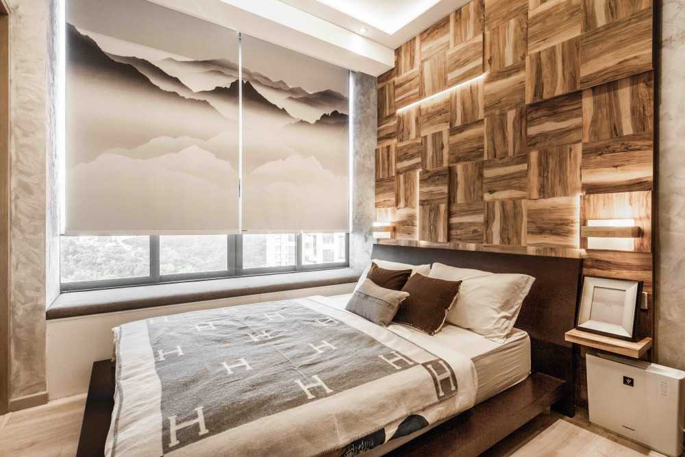 Asian Bedroom with Built-in Bed and Roller Blinds