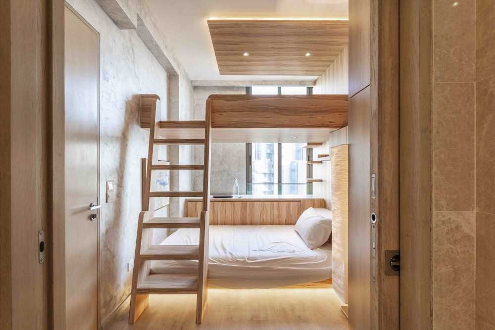 Asian Kids Room with Bookshelf and Platform Bed