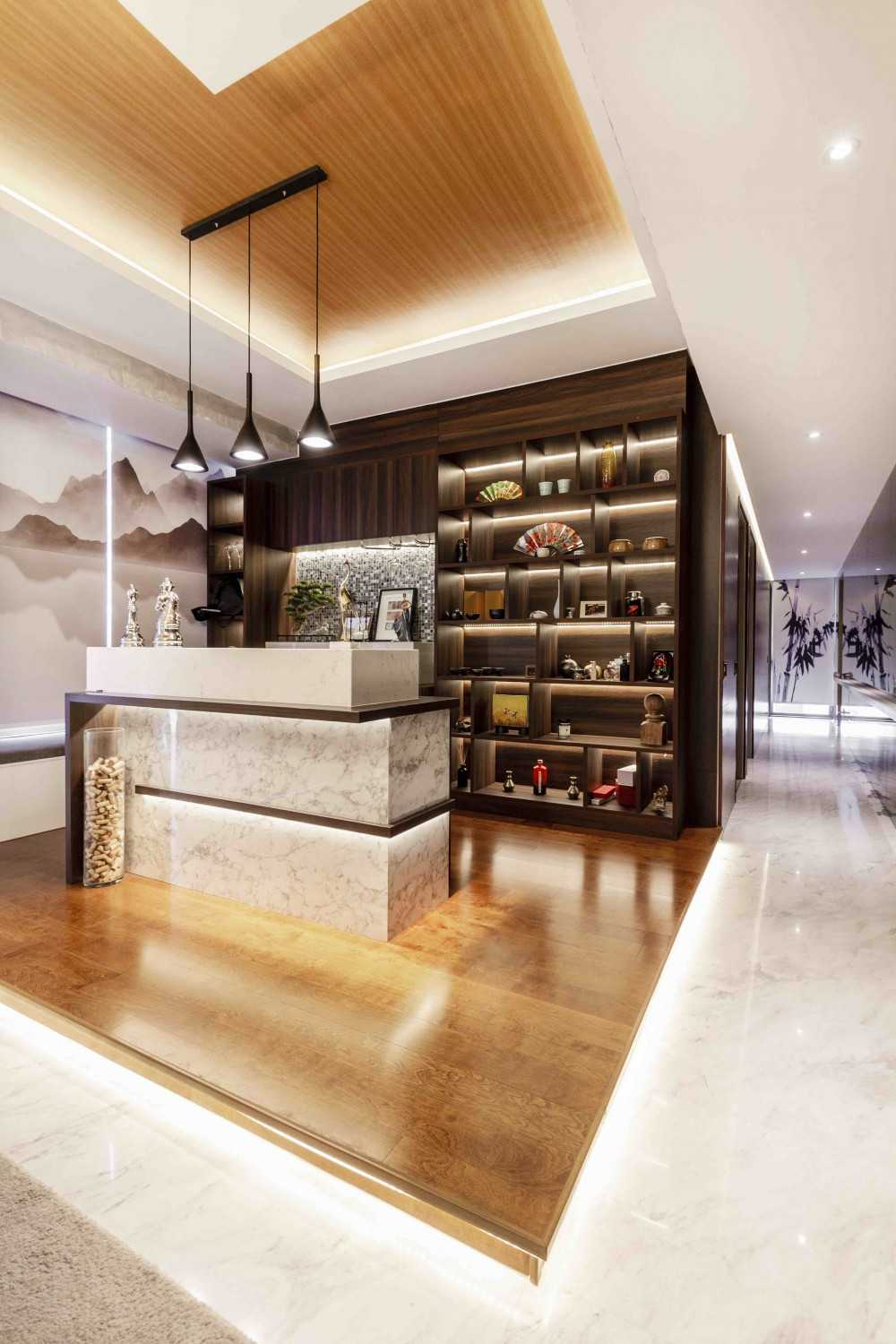 Asian Kitchen with Kitchen Island and Open Kitchen