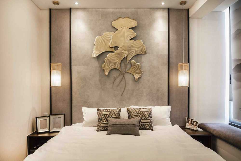 Asian Bedroom with Bay Window and Built-in Bed