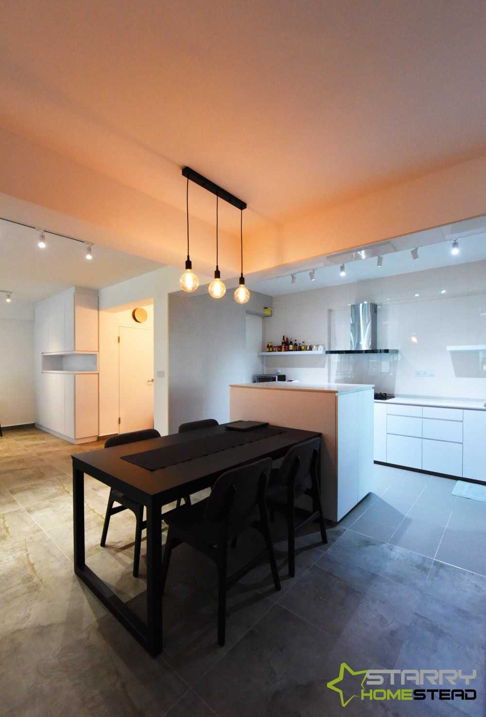 Minimalist Dining Room with Dining Chairs and Lighting