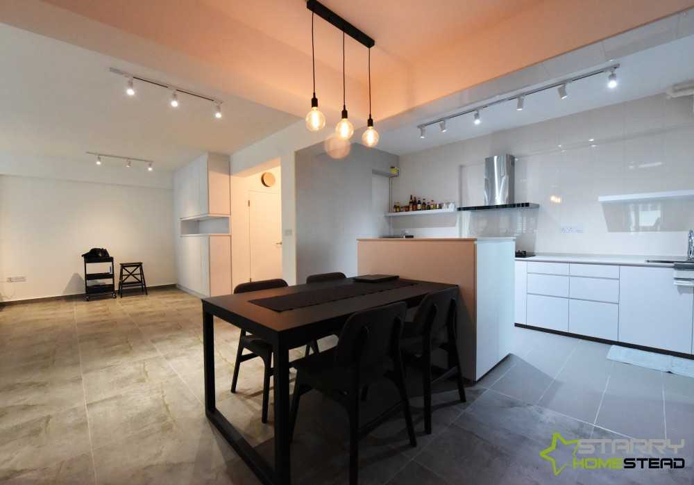Minimalist Dining Room with Kitchen Island and Dining Table