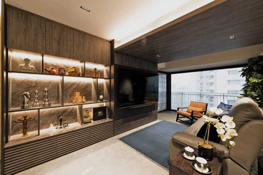Contemporary Living Room with Feature Wall and Cove Lighting