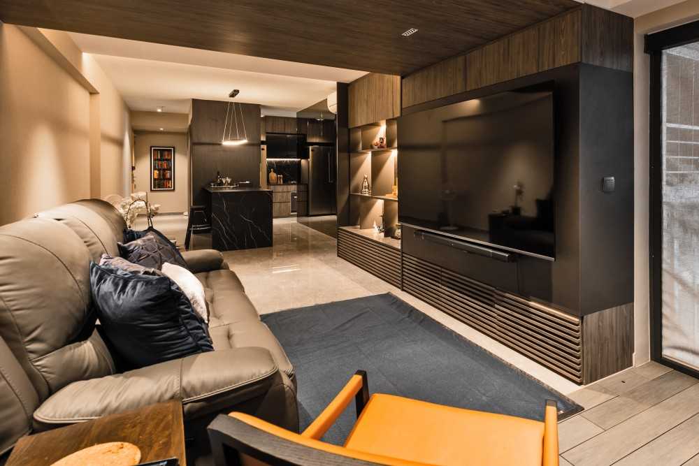 Contemporary Living Room with TV Console and Feature Wall