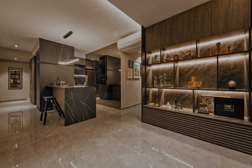 Contemporary Living Room with Feature Wall and Cove Lighting