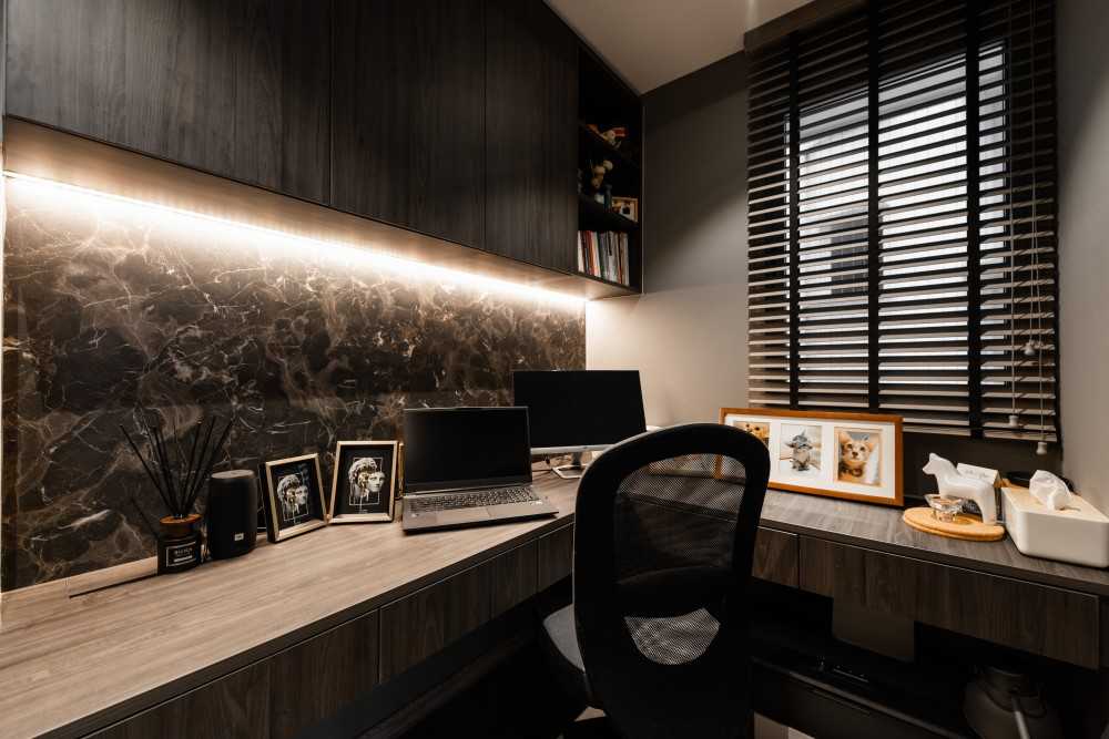 Contemporary Study with Cove Lighting and Ceiling Light