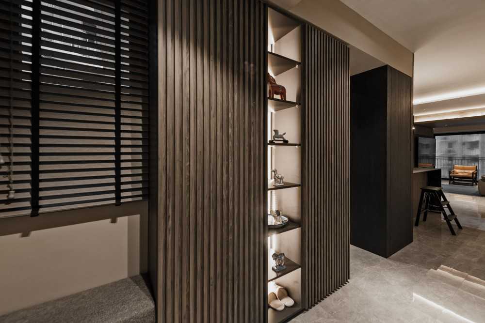Contemporary Entryway with Seating Bench and Shoe Rack