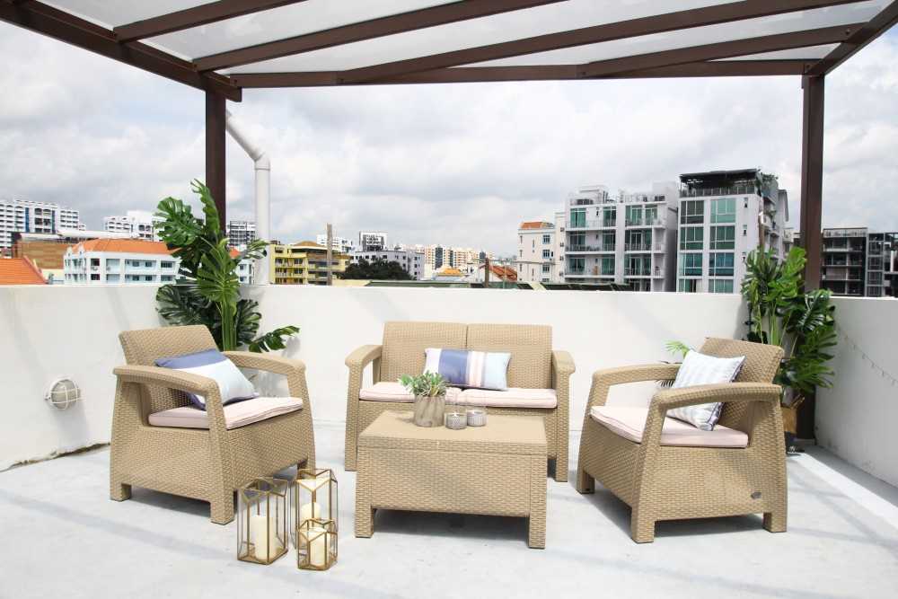 Scandinavian Balcony with Outdoor Table and Outdoor Chairs