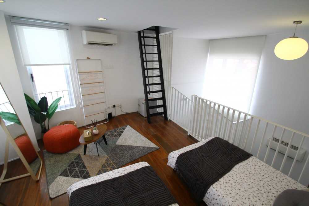 Scandinavian Bedroom with Ceiling Light and Bedside Table