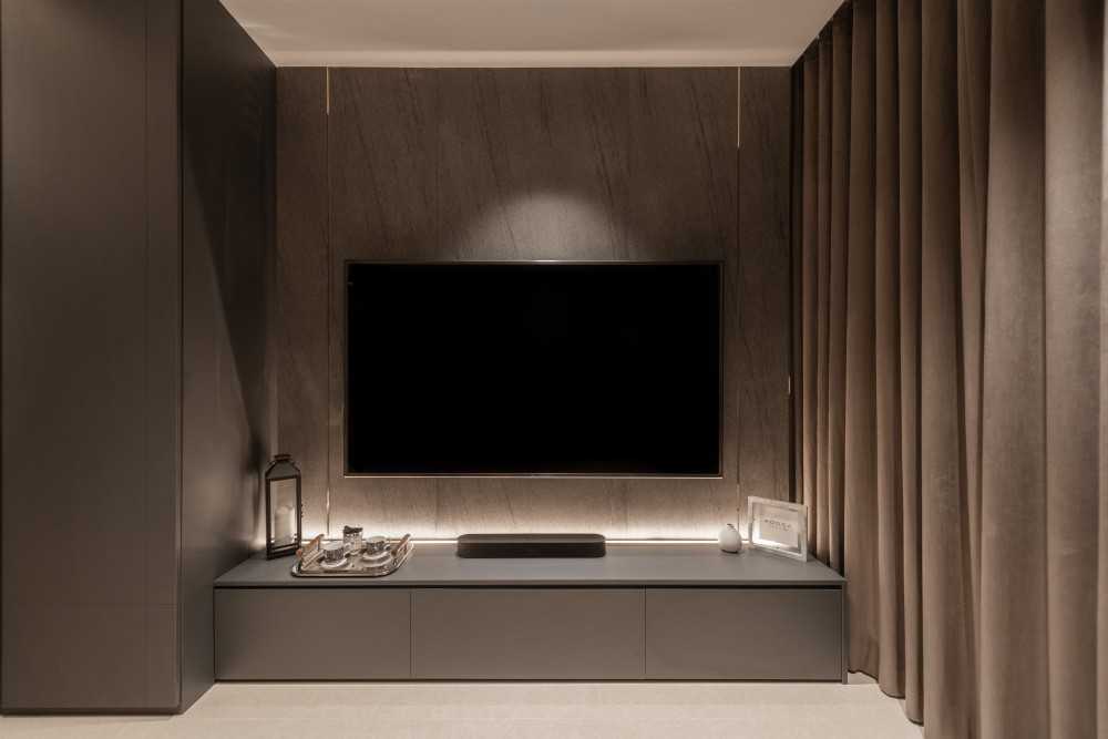Minimalist Living Room with TV Console and Feature Wall
