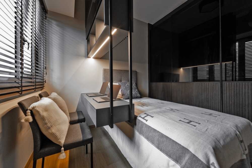 Minimalist Kids Room with Bookshelf and Built-in Bed