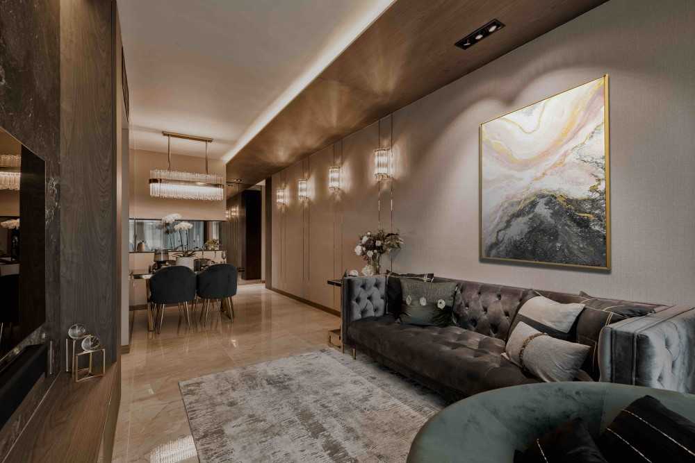 Modern Living Room with TV Console and Feature Wall