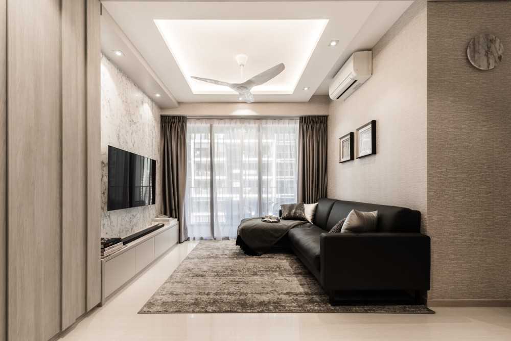 Contemporary Living Room with TV Console and Feature Wall