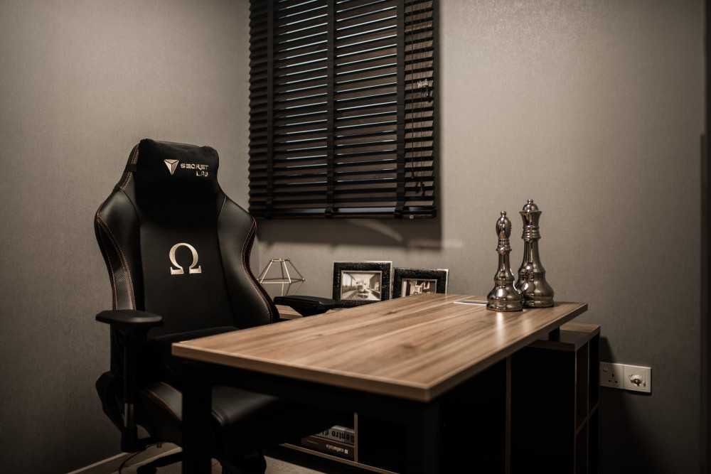 Contemporary Study with Bookshelf and Cove Lighting