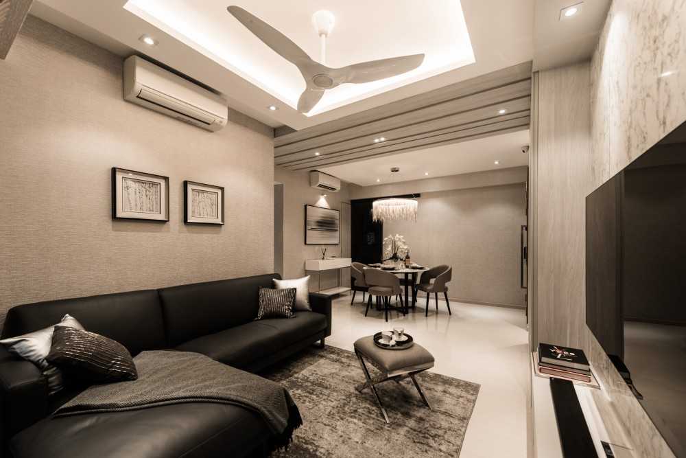 Contemporary Living Room with TV Console and Feature Wall