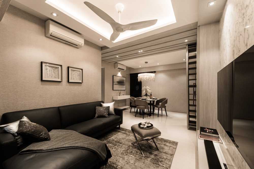 Contemporary Living Room with TV Console and Feature Wall