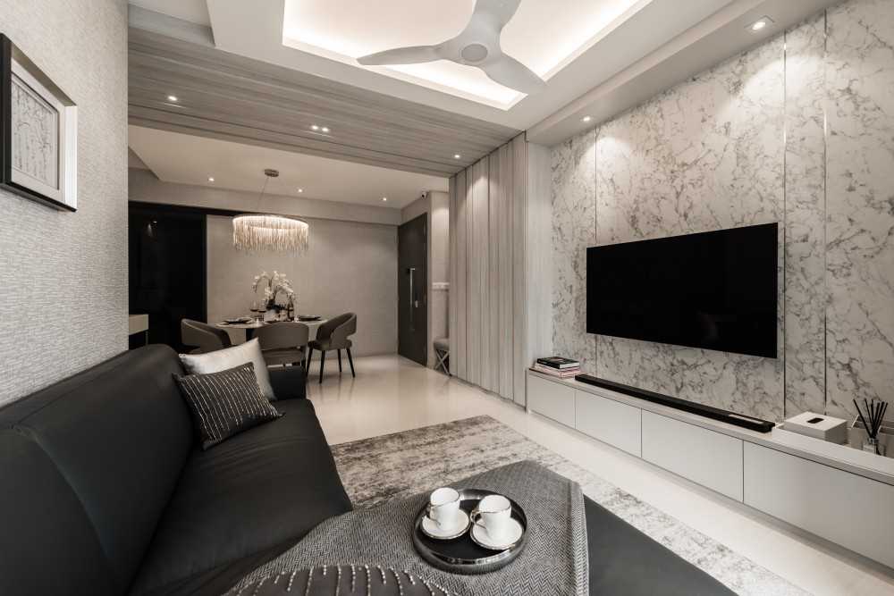 Contemporary Living Room with TV Console and Feature Wall