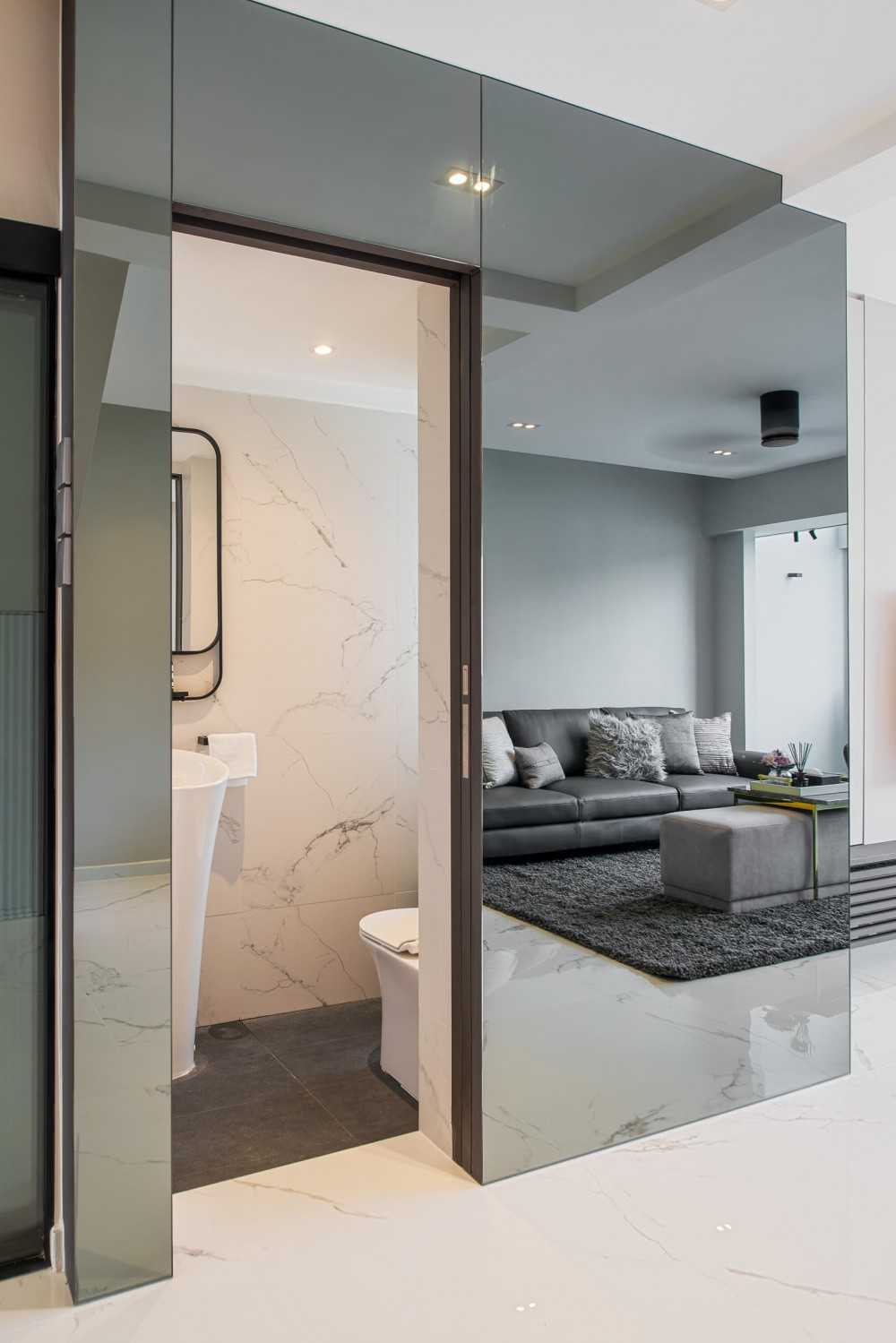 Minimalist Bathroom with Mirror and Shower Screen