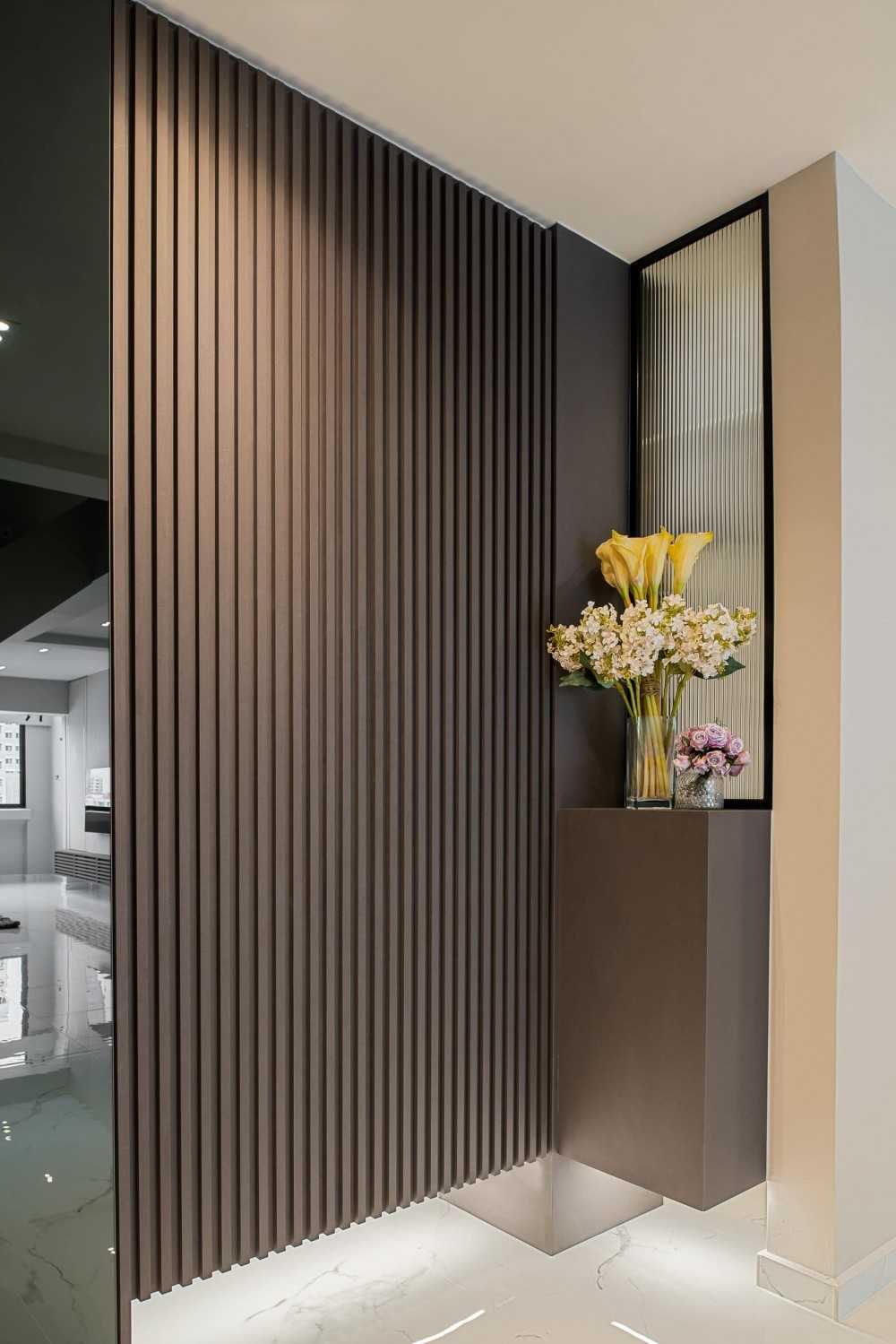 Minimalist Foyer with Artwork and Console Table