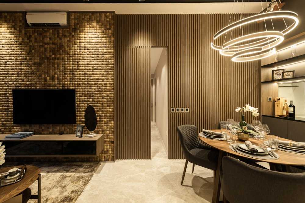 Contemporary Living Room with Feature Wall and Cove Lighting