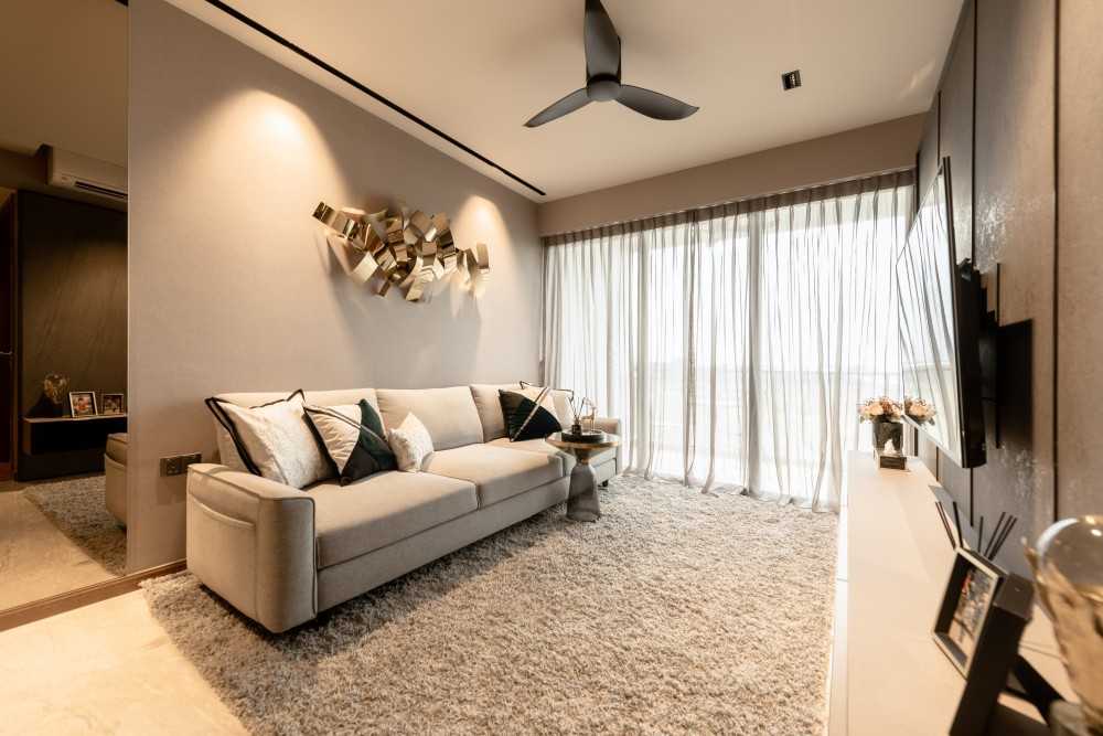 Contemporary Living Room with TV Console and Feature Wall