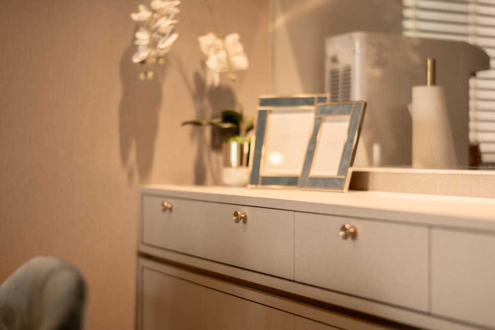 Contemporary Pantry with Kitchen Island and Console Table