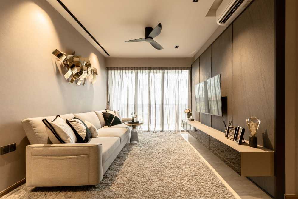 Contemporary Living Room with TV Console and Feature Wall